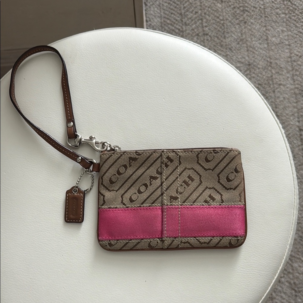 Vintage Y2K Coach Signature Canvas Wristlet with Pink Stripe